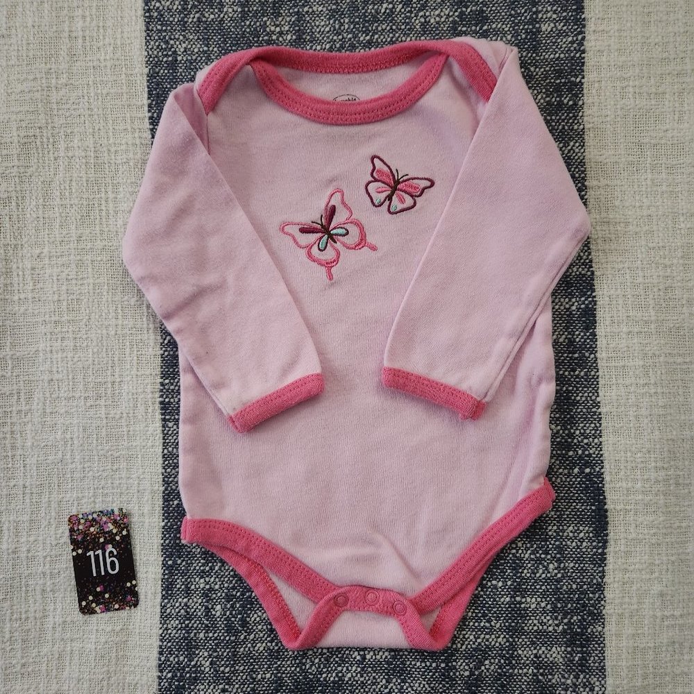 Luvable Friends Pink Embroidered Butterfly Onesie(6 to 9 months)